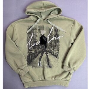 Loco‎ Loco Graphic Print Hoodie Pullover Sweatshirt Olive Green Size 13-14